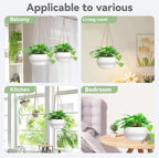 Ceramic Hanging Planters for Indoor Outdoor Plants,8 in Modern Plant Pot Round Porcelain Hanger Basket with Rope Hanging Plant Holder Drainage Flower Pot for Herbs Ferns Ivy Pothos,White