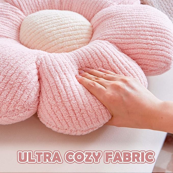 Dusty Pink Flower Decorative Throw Pillows, Cute Daisy Shaped Plush Aesthetic Pillow, Soft 14.9" Floor Seat Cushion
