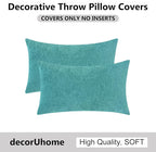 decorUhome Chenille Turquoise Spring Throw Pillow Covers 12x20 Inch Set of 2, Decorative Soft Couch Pillow Covers Solid Dyed Accent Farmhouse Neutral Rectangle Pillow Cases for Sofa