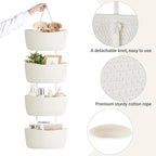 Dahey Over The Door Hanging Basket 4-Tier Woven Boho Wall Mounted Storage Organizer with Hooks for Bedroom Nursery Bathroom Apartments Dorm Pantry Decor, White