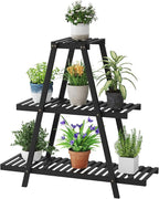 Plant Stand For Indoor Outdoor Tiered Plant Shelf 3 Tier 8 Potted Bamboo Flower Holder Ladder Rack For Multiple Triangle Table Plant Pot Stand (Black)