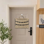 Handmade Seagrass Woven Hanging Basket with Black Cotton Rope - 11.81 x 4.33 x 7.87 Inches - Ideal for Wall Decor & Storage (Half-moon opening)