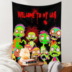 Welcome to My Crib Tapestry Funny Zombie Family Tapestry Blacklight Horror Tapestries UV Reactive Poster Glow in the Dark Black Light Posters The Walker Undead Ghoul Tapestries for Bedroom 48” x 36”