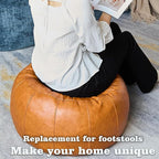 Louis Donné Unstuffed Pouf Ottoman Foot Rest DIY no Filler Cover Only Storage Waterprof Faux Leather Small Bean Bag Cover Reading Relax Floor Chair Waterproof Pet Friendly Easy Clean (Orange)