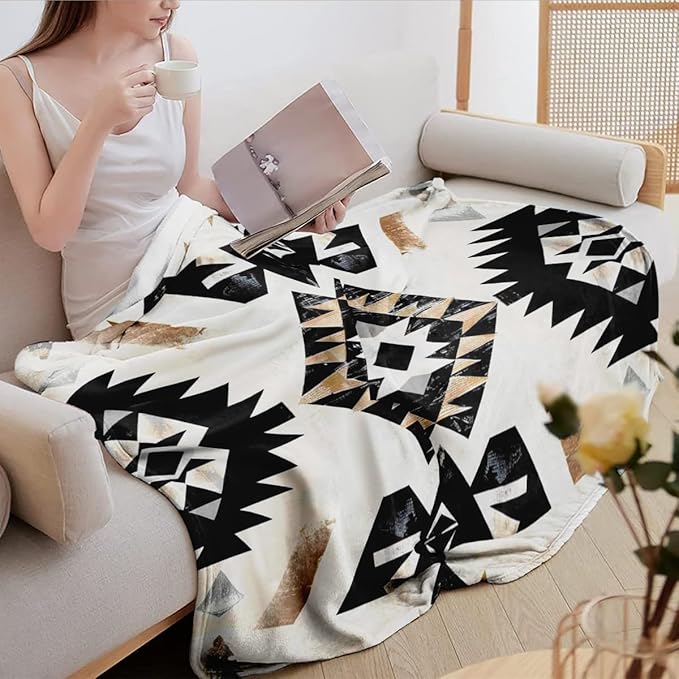Aztec Throw Blanket, Boho Geometric Pattern, Southwest Blankets Fuzzy Gifts for Sofa Couch Bedroom (60" x 50")