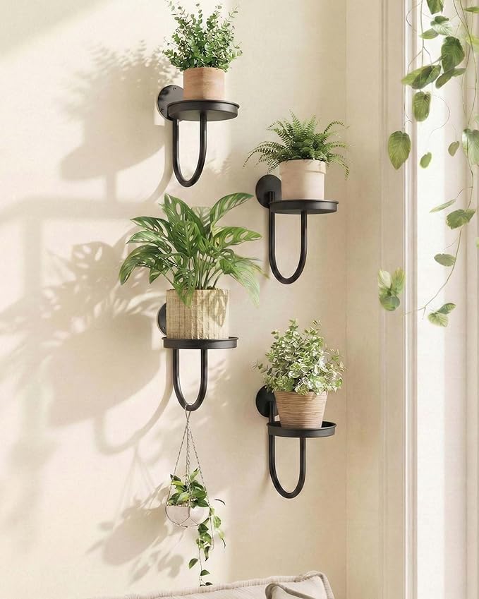 Leaf&lull Wall Plant Holder Planter with Wall Planters for Indoor Plants Plant Hanger Hanging Plant Holder Wall Hanging Decor 4 Pack Black