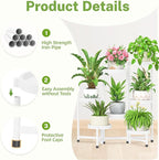 iDavosic.ly 7 Tier Folding Plant Stand Indoor Outdoor with Plastic Tray, Tiered Corner Flower Holder Shelf, Metal Orchid Display Rack for Patio Porch Living Room Garden Balcony, White