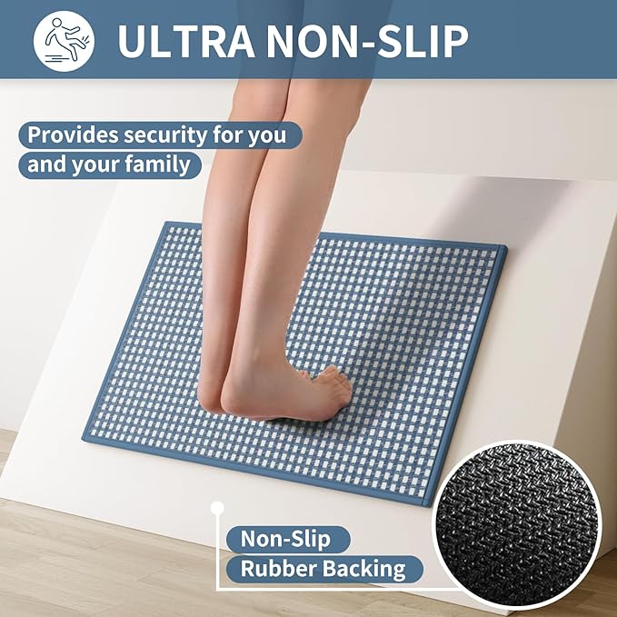 Kitchen Rugs Non Slip Washable, Rubber Backing Soft Chenille Braided Kitchen Mats for Floor, Super Absorbent Kitchen Runner Rug Standing Mat Sink Mat, Easy to Clean, Blue 17"x47"