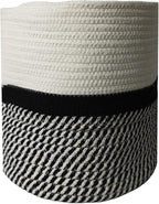 Decorative Baskets for Plants| 9- & 11-inch Pots for Indoor Plants | Floor Planter Pot Cover | Rope Plant Basket for Indoor (Medium 11" Round, Ivory/Black)