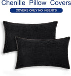 CaliTime Throw Pillow Covers Decorative 12 X 20 Inches Pack of 2 Cotton Thread Stitching Edges Solid Dyed Soft Chenille Cushion Cases for Couch Sofa Bed Living Room Farmhouse Black