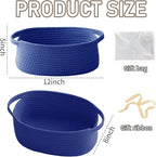 Woven Basket,Small Rope Storage Bin with Handles & Ribbon Bag, Organizer for Shelves Closets,Gift Basket Empty for Birthday,Books,Dog Toys, Navy Blue/2 Pack