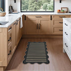 Striped Easy Jute Entryway Rug, 2x3 Black Indoor Outdoor Doormat, Washable Small Kitchen Rug Non Slip Farmhouse Scalloped Rugs for Front Door Entrance Bathroom