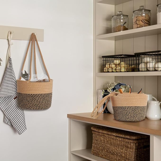 Hanging Planter Basket 2 Pack Jute Hanging Plant Holder Handmade Boho Plant Hangers Rope Woven Hanging Plant Holder Modern Storage Organizer Plant Hangers for Indoor Home Decor