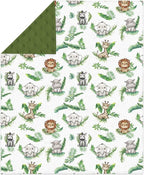 Cute Jungle Safari Animals Green Tropical Leaves Baby Blankets for Girl Boy Lion Giraffe Elephant Zebra Soft Mink Dotted Backing Double Layer Swaddle Blanket Bed Throws for Newborn Toddler Crib 30x40