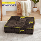 Floor Pillow Large Square Tufted Decorative Cushion 20" x 20" Faux Velvet Fabric Ultra Thick Fill for Kids and Adults, 2 Pack, Coffee Brown