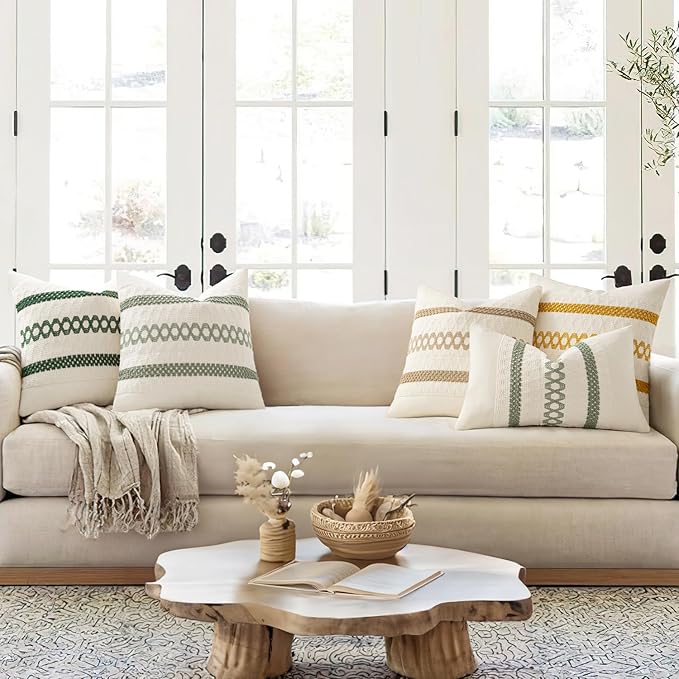 MIULEE Set of 2 Sage Green Boho Decorative Pillow Covers 22x22 Inch Farmhouse Rustic Couch Throw Pillows Modern Summer Cotton Cushion Covers Retro Cute Macrame Woven Spring Decor for Bed Sofa Chair