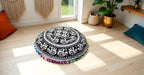 CRAFT KALA Large Round Bohemian Floor Pillow Pouf Cover Mandala Meditation Room Pillow Cover for Adults Boho Seating Poufs Cushion Cover for Kids Playroom 32" Round Black Elephant
