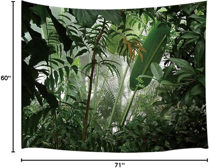 JAWO Green Plant Tapestry, Aesthetic Banana Palm Tree Leaves Wall Hanging for Bedroom, Tropical Forest College Dorm Home Decor (71" W x 60" H)