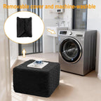 Fluffy Square Ottoman Pouf with All-in-One Foam Filling 20 x 14 Inches Furry Ottoman Foot Rest Foot Stool for Living Room or Bedroom (Black)