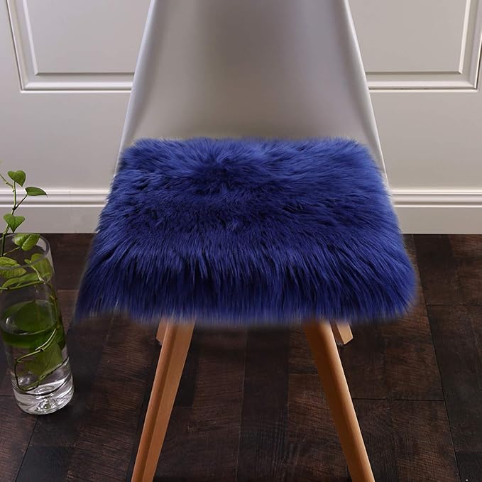 Softlife Blue Faux Fur Sheepskin Chair Cover Seat Cushion Pad Super Soft Area Rugs for Living Bedroom Sofa Dorm (1.6ft x 1.6ft, Royal Blue)