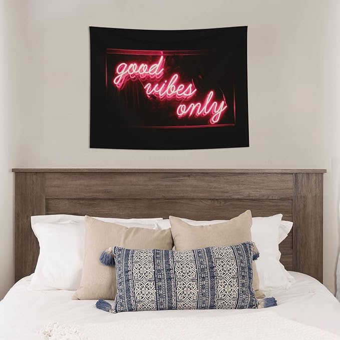 Good Vibes Neon Poster Tapestry 29x37 In Aesthetic Wall Hanging Decorative Tapestries Cute Preppy Banner For Teen Girl Bedroom College Dorm Home Living Room Party Decor