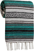 Large Mexican Blanket in Teal — Handcrafted Serape Falsa Yoga Blanket (73” x 48”) – Durable Throw for Camping, Beach & Outdoor Use – Artisan Craft, Made in Mexico from Recycled Fibers