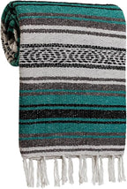 Large Mexican Blanket in Teal — Handcrafted Serape Falsa Yoga Blanket (73” x 48”) – Durable Throw for Camping, Beach & Outdoor Use – Artisan Craft, Made in Mexico from Recycled Fibers