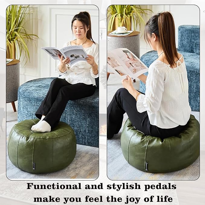 Louis Donné Waterproof Unstuffed Pouf Ottoman for Foot Rest DIY Faux Leather Moroccan Retro Stytle no Filler Cover Storage for Books Home docoration Pet priendly (Only Cover)(Lucky Green)