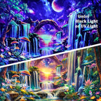 Huzuya Blacklight Fantasy Forest Tapestry Neon Waterfall Tapestries UV Reactive Galaxy Space Tapestry Colorful Floral Plants Tapestries Wall Hanging Backdrop Room Decor for Bedroom
