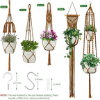 Macrame Plant Hangers 5Pack, Handmade Cotton Rope Hanging Planters for Indoor Plants w/ 5 Set Hooks Hanging Plant Holders Plant Hanger Indoor for Boho Home Decor (Caramel, Planter Pot Not Included)