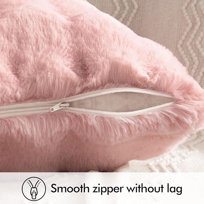 MIULEE Faux Fur Pillow Covers Thick Soft Plush Throw Pillows Luxury Spring Valentines Day Home Decor for Couch Bed Bedroom Living Room Sofa,20x20 Inch Pack of 2 Light Pink