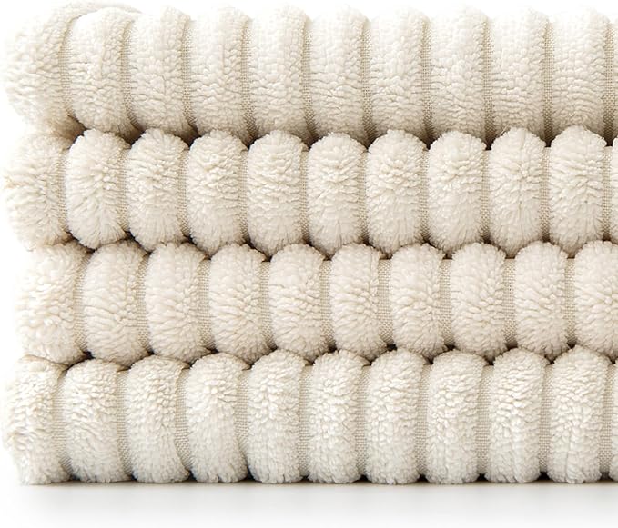 MIULEE Beige Throw Pillow Covers 16x16 Inch Set of 4 Boho Patchwork Cushion Cases Modern Farmhouse Pillow Cases with Invisible Zipper Corduroy Striped Home Decor for Couch Sofa Bedroom