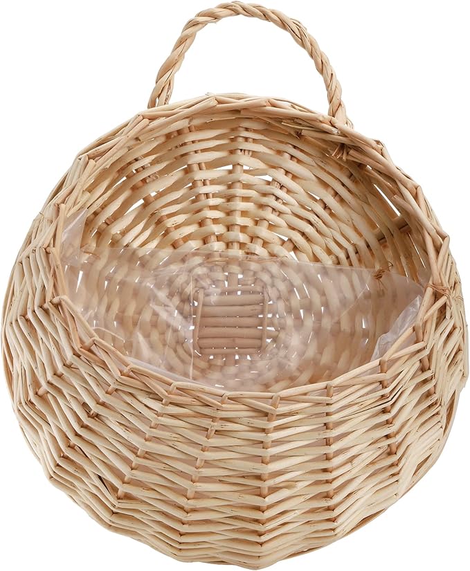 Elsjoy Hanging Wicker Woven Basket for Plants, Decorative Wall Hanging Rattan Basket Flower Planter Baskets for Home, Garden (𝐏𝐥𝐚𝐧𝐭 𝐍𝐨𝐭 𝐈𝐧𝐜𝐥𝐮𝐝𝐞𝐝)