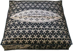 CRAFT KALA Mandala Floor Pillow Cushion Cover Seating Throw Cover Hippie Decorative Bohemian Ottoman Poufs Pom Pillow Cases Boho Indian Cotton Living Room Yoga Home Décor 35" Square, Black Gold Ombre