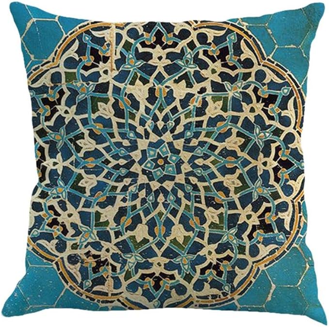 Jartinle Set of 4 Retro Floral Mandala Compass Medallion Bohemian Pillow Covers Boho Decor Hippie Throw Pillows Decorative for Sofa Couch 18 x 18
