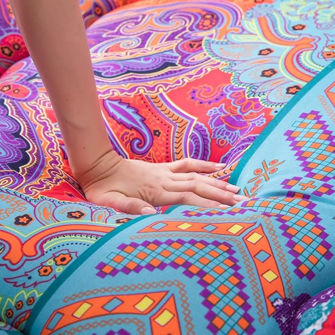 MAXYOYO Bohemian Retro Floor Mattress Boho Floral Style Japanese Futon Tatami Mat Foldable Bed Portable Camping Sleeping Pad Lounger Couch King Size