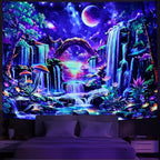 Huzuya Blacklight Fantasy Forest Tapestry Neon Waterfall Tapestries UV Reactive Galaxy Space Tapestry Colorful Floral Plants Tapestries Wall Hanging Backdrop Room Decor for Bedroom