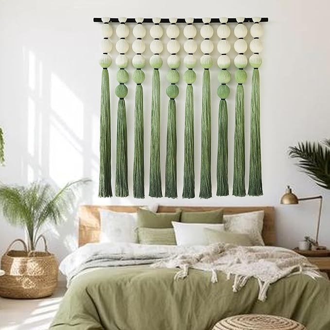 IOWER Macramé Wall Hanging Macrame Wall Decor Green Dip Dye 39" Wx39 L Sphericity Cotton Textile Wall Art Large Art Yarn Wall Hanging For Living Room Wedding