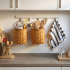 3 Pack Wall Hanging Wicker Basket with Artificial Eucalyptus Farmhouse Woven Storage Organizer Wood Flower Plants Basket Rustic Wall Decor for Porch Living Room Bedroom Entryway