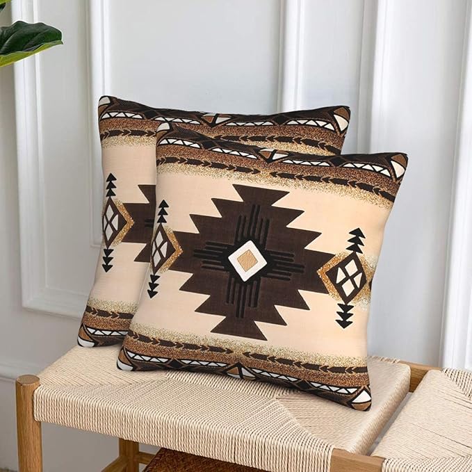Western Southwest Aztec Pillow Covers 18x18 Set of 2, Native American Brown Throw Pillow Covers Outdoor Decorative Pillow Case for Couch Bed Sofa Cushion Home Decor