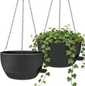 2 Pack 10 Inch Self Watering Hanging Planters for Indoor Plants, Large Black Plastic Hanging Pots with Chains for Outdoor Patio Garden Home Decor (Black)