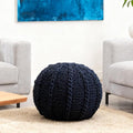 Round Pouf Ottoman, 18" Bordeaux Knitted Cotton Woven Round Pouf, Handmade Woven Bean Bag for Living Room, Floor Bag for Bedrooms, Home, Offices, Sofa Footrest (Deep Blue)