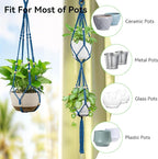 USLAI Macrame Plant Hanger Indoor Outdoor, Up to 4-15 inch Pot, Heavy 20lb Planters, Extra Long Strong Hanging Planter Basket Holder, Boho Home Decor, 35+49 Inch, Blue (POTS NOT Included)