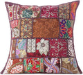 Eyes of India Decorative Patchwork Boho Throw Pillow Cover, Colorful Bohemian Cushion Case for Sofa Couch, Handmade Accent Bedroom Living Room (Dark Brown, 24" x 24")