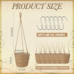 6 Pcs Seagrass Hanging Planter Basket Hand Woven Plant Basket with Plastic Liners Hanging Plant Holder Storage Containers with Cotton Rope for Indoor Outdoor Garden Home Decor (Brown)