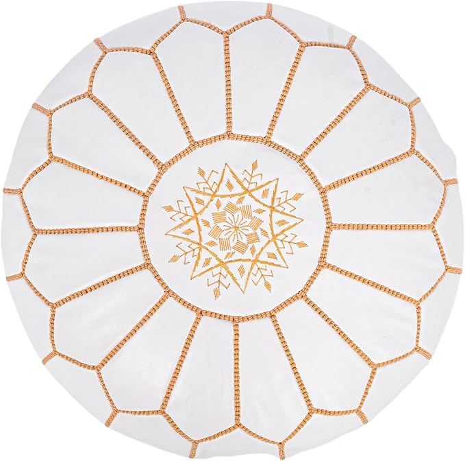 Marrakesh Gallery Genuine Leather Round Pouf Unstuffed - Moroccan Ottoman Footstool, Footrest Cover - Boho Decor - Bohemian Living Room, Bedroom, Kids Room, Gift & Wedding