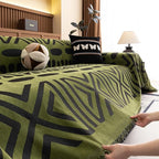 ROOMLIFE Green Couch Cover 3 Cushion Sofa, Washable Non Slip Furniture Sofa Protector Cover, Soft Chenille Sofa Slipcovers Sectional L Shape Dogs Couch Cover Throw Blanket with Tassels 71''X134''