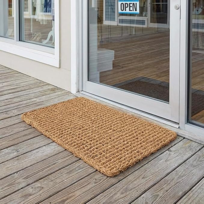 Kempf Dragon Weave Coco Coir Doormat, 18" x 30", Hand-Twisted Interwoven Fibers, Breathable Woven Backed Scraper Mat for Indoor Outdoor Entryways