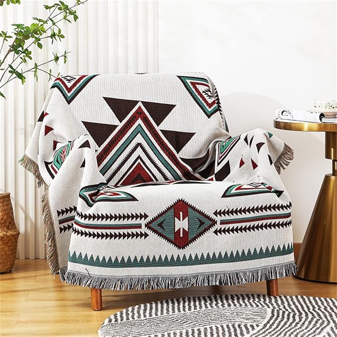 Homesy Southwestern Throw Blankets Navajo Aztec Throws and Blankets Green Multi-Function Boho Throw for Couch Chair Sofa Bed Home Outdoor Beach Car Tent Travel Camping 63"x87"
