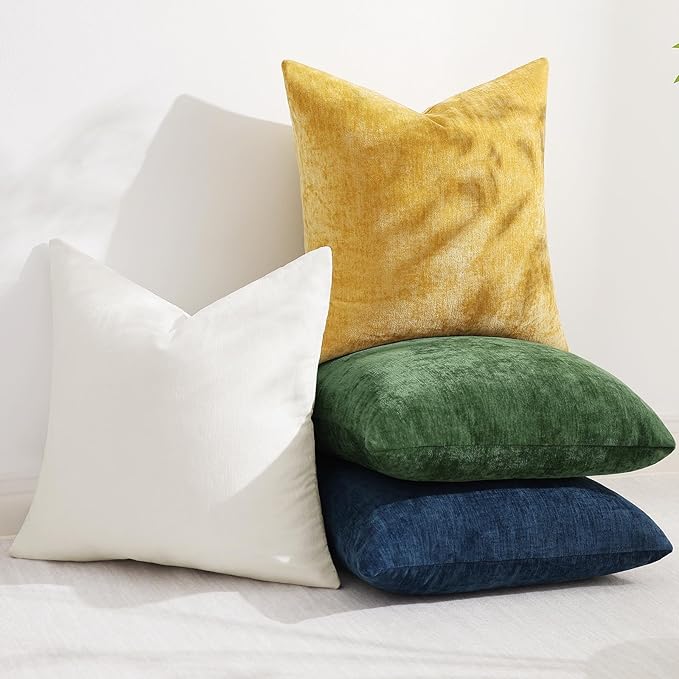 decorUhome Chenille Grey Spring Euro Sham Throw Pillow Covers 24x24 Inch Set of 2, Decorative Soft Couch Pillow Covers Solid Dyed Accent Farmhouse Neutral Square Pillow Cases for Sofa
